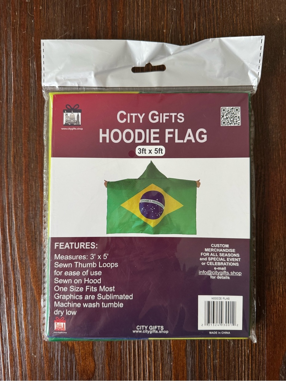 Wearable Brazilian Flag Cape Hoodie Banner sports soccer World Cup Olympics NWT